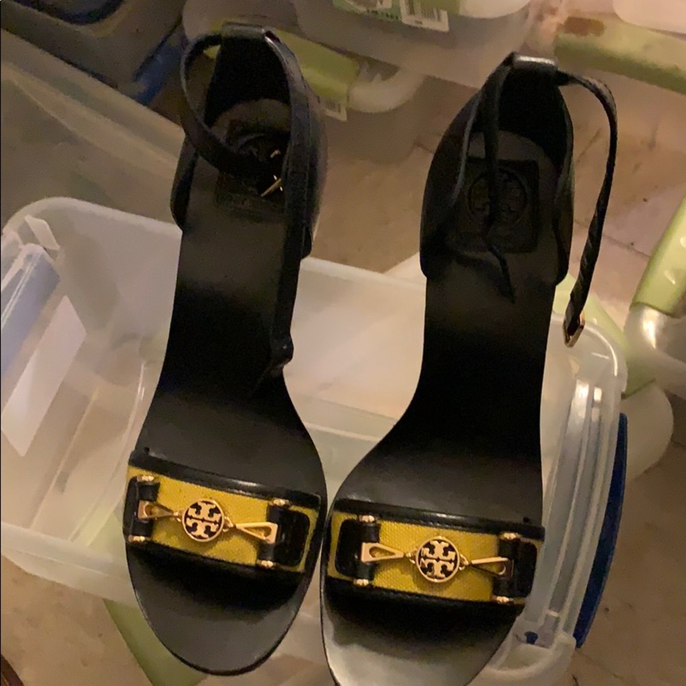 Blue and yellow shoes